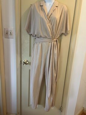 Mango Beige Wrap Jumpsuit with Self Tie Waist